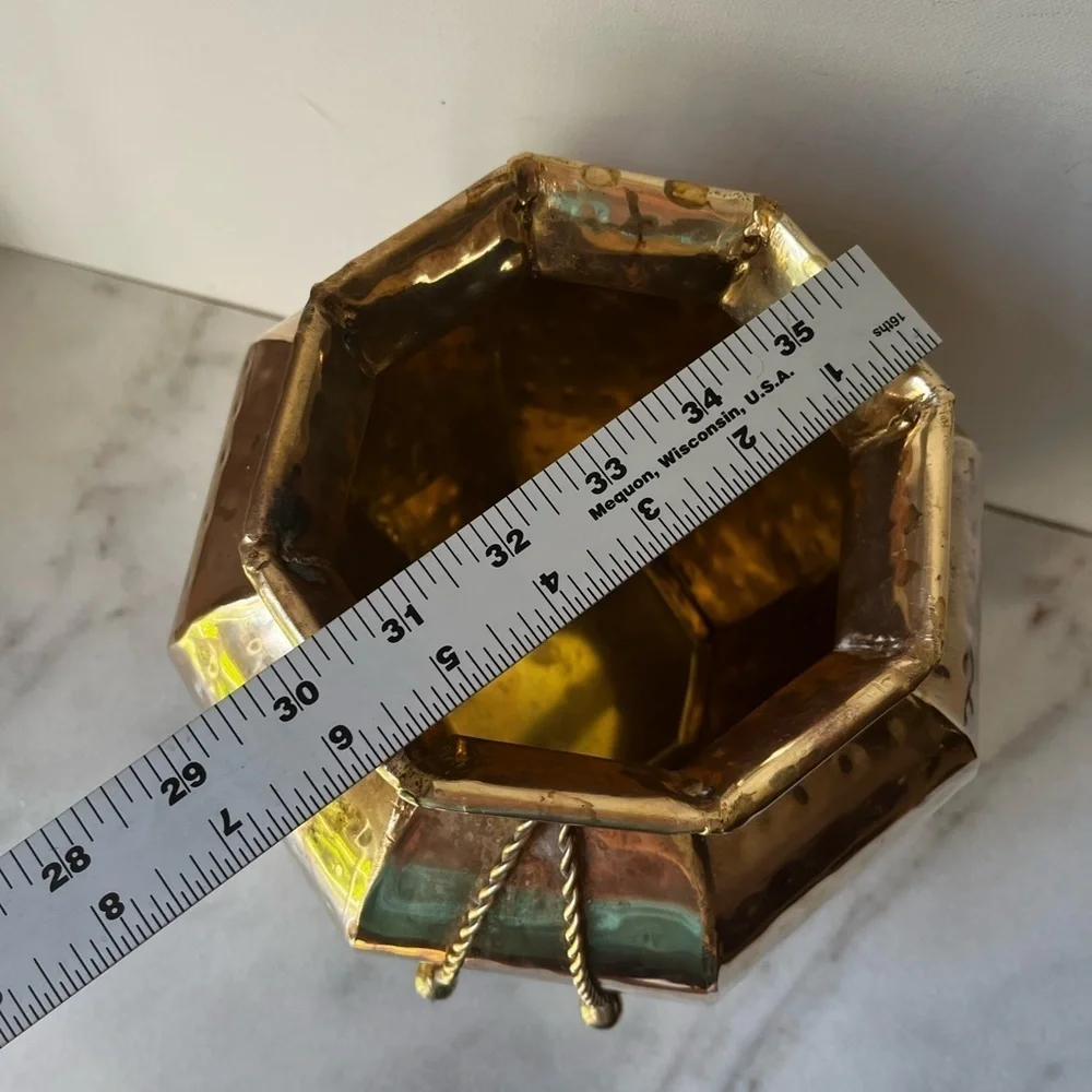 Elegant Gold Vase with Rope Detail vintage brass planter